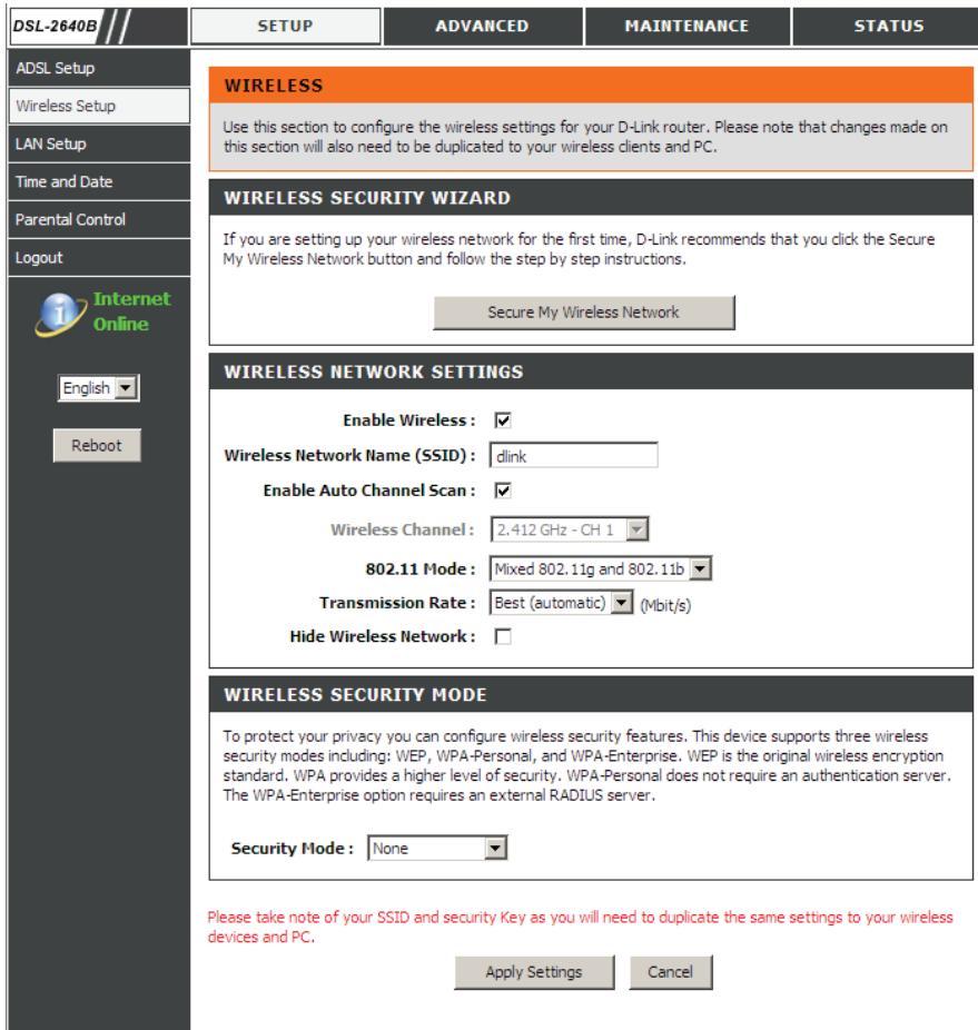 D-LINK DSL-2640B - PARAMÉTRES DU RÉSEAU SANS FIL - 1