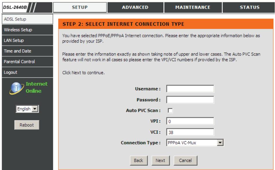 D-LINK DSL-2680 - Utilisation de l'assistant de configuration - pour connexion PPPoE/PPPoA - 1
