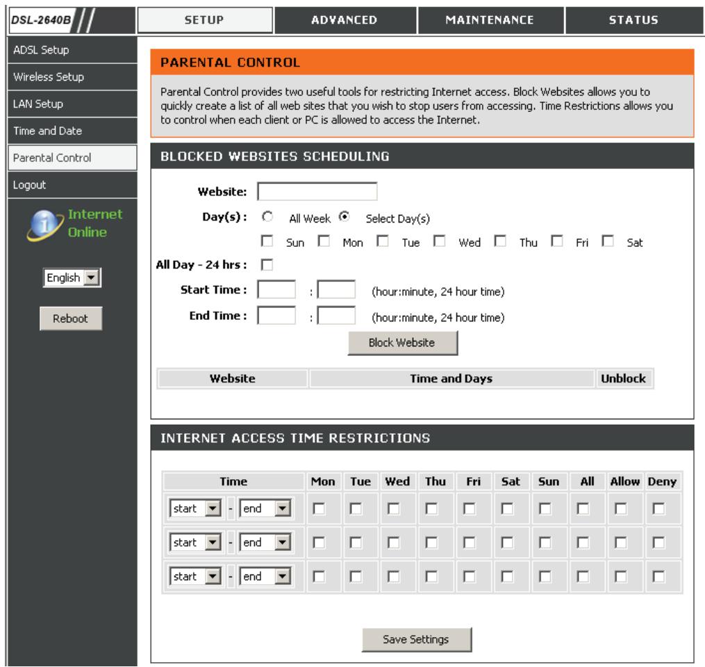 D-LINK DSL-2680 - RESTRICTIONS HORAIRES POUR L'ACCès À INTERNET - 1