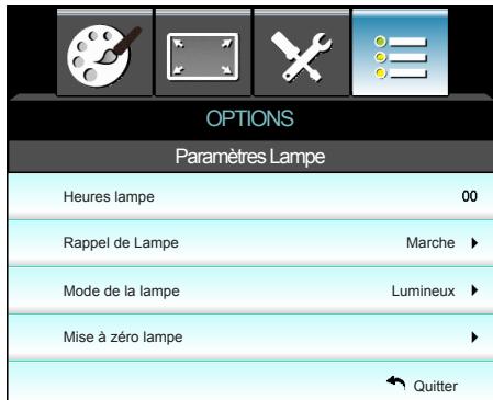 OPTOMA HD600X-LV - OPTIONS | Paramètres Lampe - 1
