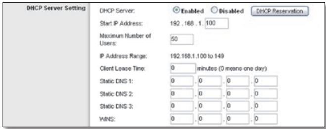 LINKSYS WRT160NL - DHCP Server Setting - 1