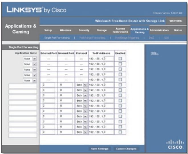 LINKSYS WRT160NL - Applications and Gaming > Single Port Forwarding - 1
