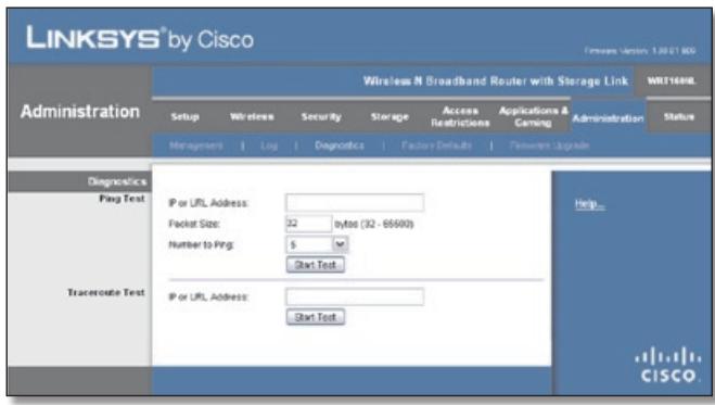 LINKSYS WRT160NL - Administration > Diagnostics - 1