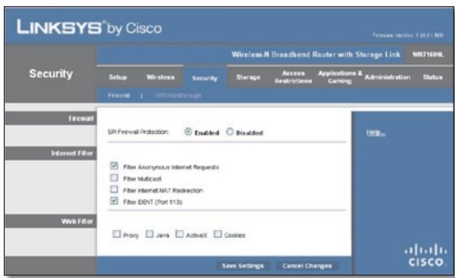 LINKSYS WRT160N - Security > Firewall - 1