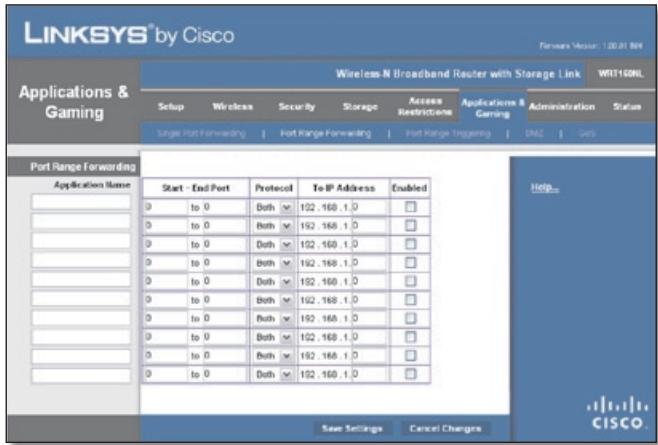 LINKSYS WRT160N - Applications and Gaming > Port Range Forwarding - 1