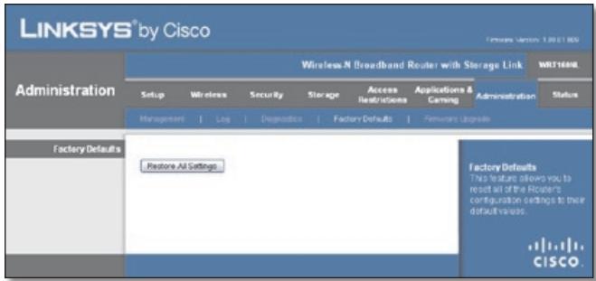 LINKSYS WRT160N - Administration > Factory Defaults - 1