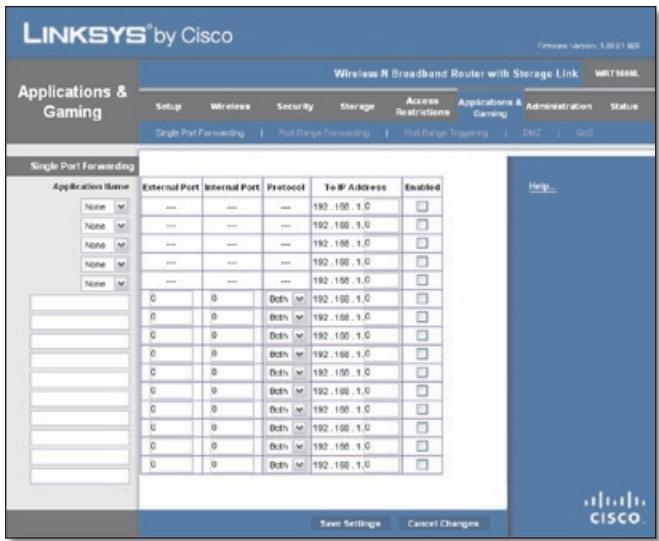 LINKSYS WRT160N - Applications and Gaming > Single Port Forwarding - 1