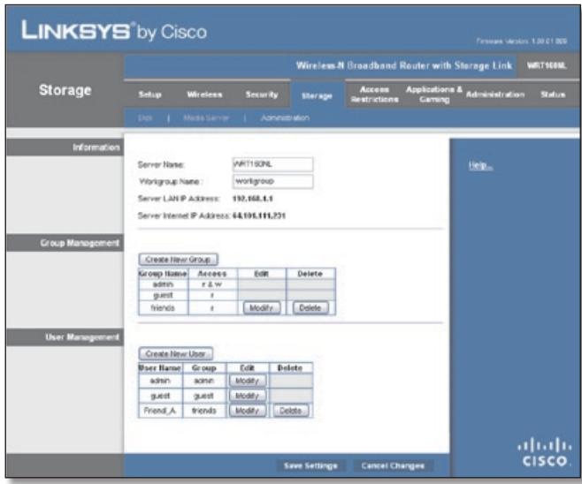 LINKSYS WRT160N - Storage > Administration - 1