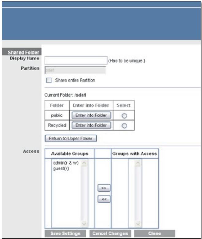 LINKSYS WRT160N - Create or Edit a Shared Folder - 1