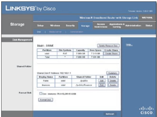 LINKSYS WRT160N - Storage > Disk - 1