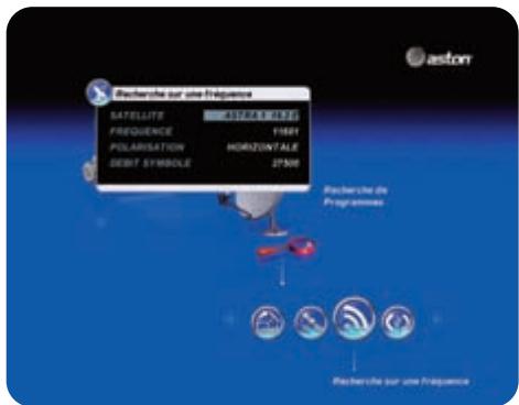 ASTON SIMBA HD PREMIUM TNTSAT - SOUS-MENU RECHERCHE SUR UNE FRÉQUENCY - 1