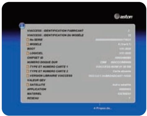 ASTON SIMBA HD PREMIUM TNTSAT - SOUS-MENU À PROPOS DE... - 1