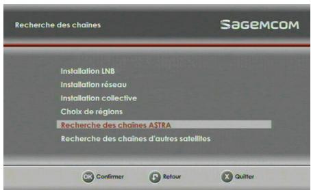 SAGEMCOM DS87 - Recherche des chaînes ASTRA - 1
