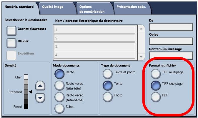 XEROX 4590 - Format du fichier ( Sélection du type de données à numériser) - 2