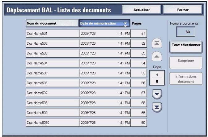 XEROX 4590 - Écran Déplacer dans boîte aux lettres - Liste des documents - 1