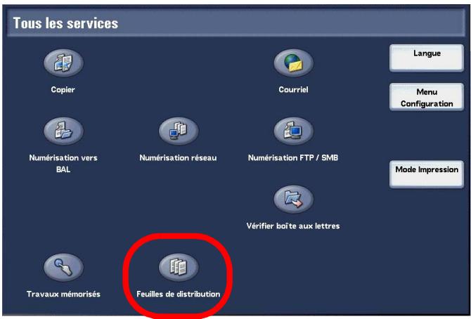 XEROX 4590 - Étape 1 Ouverture de l'écran Feuilles de distribution - 4