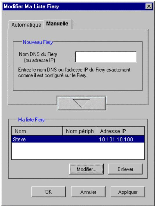 XEROX DOCUCOLOR 2006 - Pour attribuer un pseudonyme au serveur, Sélectionnez-le dans Ma liste Fiery, puis cliquez sur Modifier. - 2