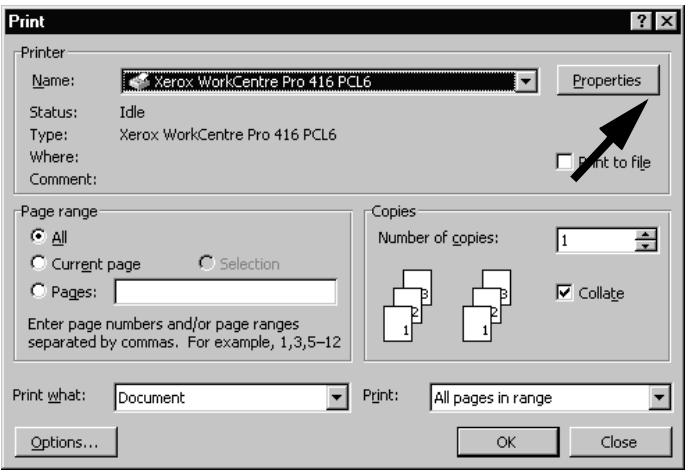 XEROX WORKCENTRE PRO 421E - Sélectionner les fonctions du pilote d'impression - 1