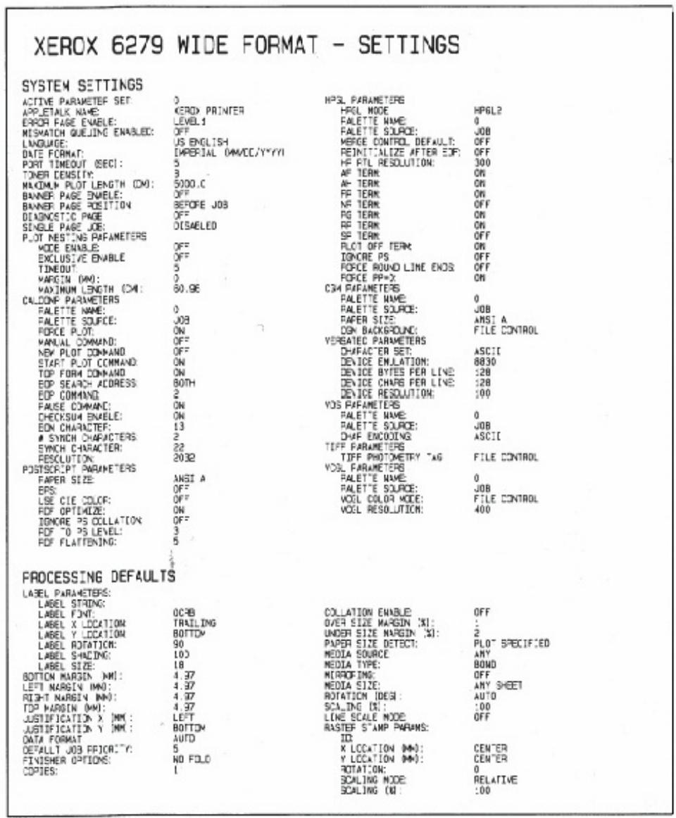 XEROX 6279 - Impression test des réglages (réglages de l'imprimante) - 1