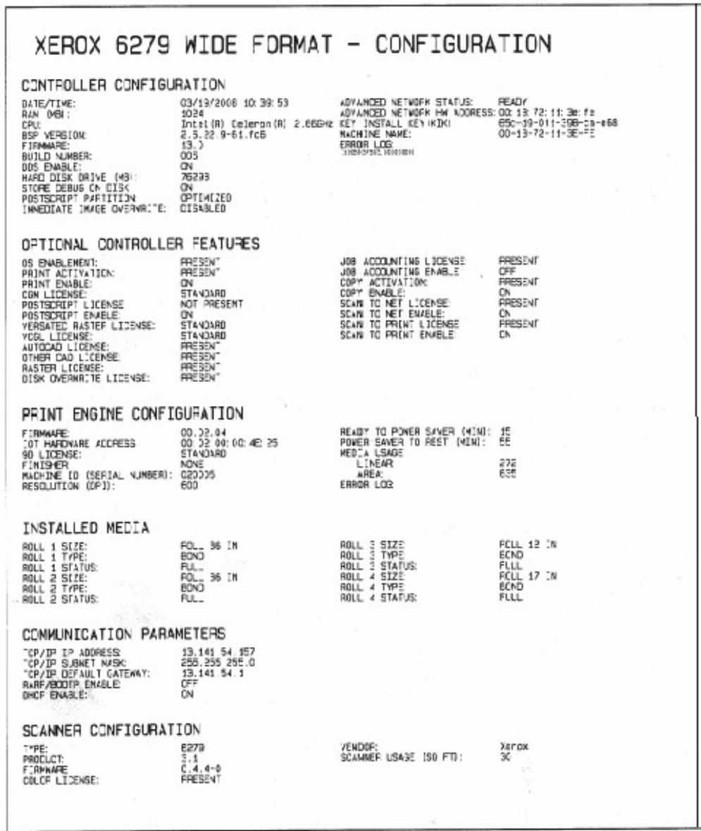 XEROX 6279 - Impression test de la configuration (imprimante) - 1