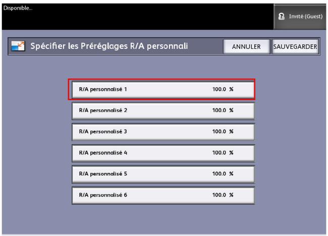 XEROX 6604 - Sélectionner les préréglages personnalisés de réduction et agrandissement - 1