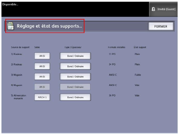 XEROX 6605 - Accès aux réglages du support - 2