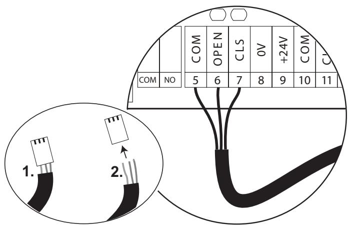 CHAMBERLAIN CB224 - RACCORDEMENT DES CABLES POUR LE CONTACTEUR DE FIN DE COURSE - 1