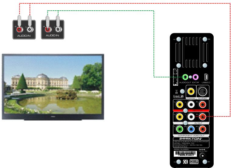 PEEKTON PEEKBOX 100 - Raccordement des sorties AUDIO au téléviseur - 1