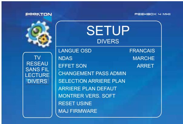 PEEKTON PEEKBOX 4 MKII - Menu SETUP - Divers - 1