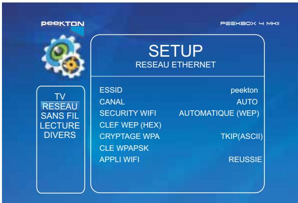 PEEKTON PEEKBOX 4 MKII - Menu SETUP - Réseau sans fil - 3