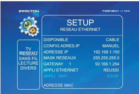 PEEKTON PEEKBOX 4 MKII - Menu SETUP - Réseau - 3