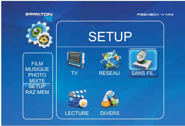 PEEKTON PEEKBOX 4 MKII - Menu SETUP - Réseau sans fil - 1