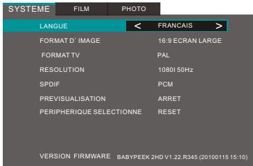 PEEKTON BABYPEEK 2 - Menu des Réglages - 1