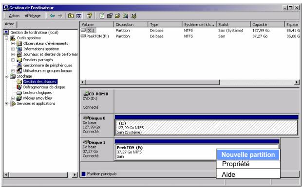 PEEKTON PEEKBOX 2 - Formatage et partition du disque dur sous Windows 2000 / XP - 1
