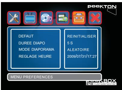 PEEKTON PEEKBOX 210 - Menu de configuration - 1
