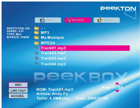 PEEKTON PEEKBOX 22 - Menu Musique - 1