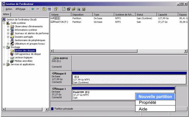 PEEKTON PEEKBOX 3 - Formatage et partition du disque dur sous windows 2000 / XP - 1