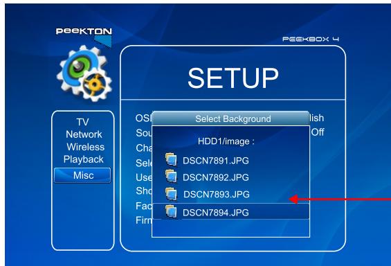 PEEKTON PEEKBOX 4 - Menu SETUP - divers - image de l'arrière-plan - 2