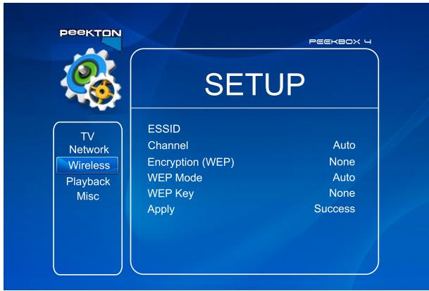 PEEKTON PEEKBOX 4 - Menu SETUP - réseau sans fil - 4