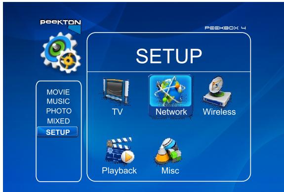 PEEKTON PEEKBOX 4 - Menu SETUP - réseau - 1