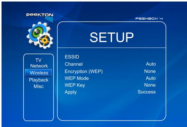 PEEKTON PEEKBOX 4 - Menu SETUP - réseau sans fil - 3