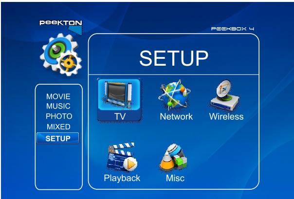 PEEKTON PEEKBOX 4 - Menu SETUP - TV - 1