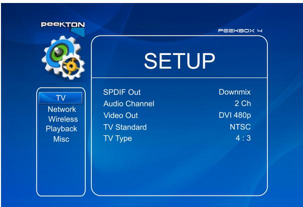 PEEKTON PEEKBOX 4 - Menu SETUP - TV - 3