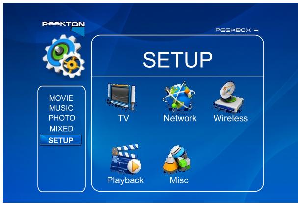 PEEKTON PEEKBOX 4 - Menu SETUP - général - 1