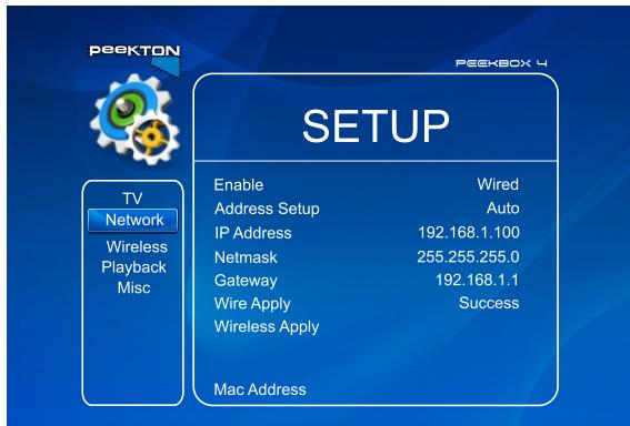PEEKTON PEEKBOX 4 - Menu SETUP - réseau - 3