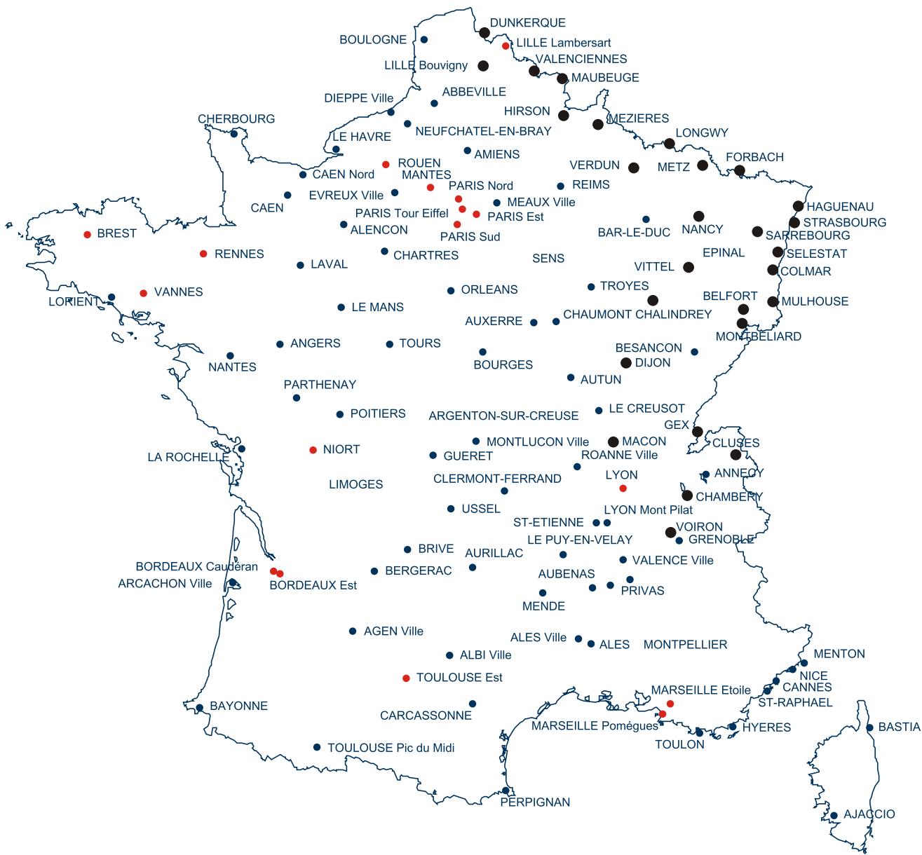PEEKTON PK 1500 TNT - Carte des 115 sites TNT (source TDF) - 1