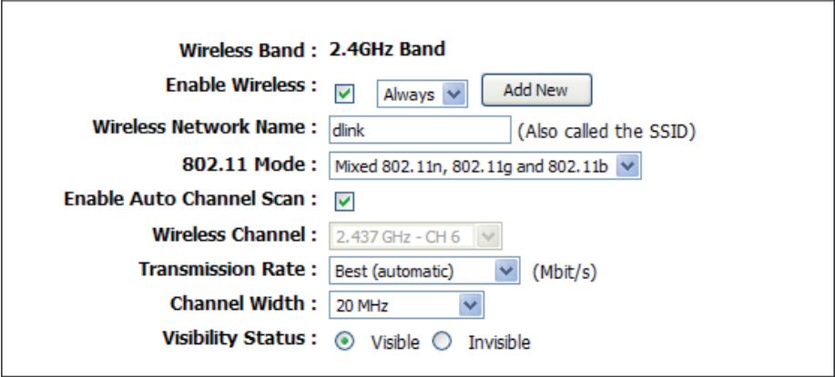 D-LINK DIR-855 - Paramètres sans fil 802.11n/g (2,4 GHz) - 1