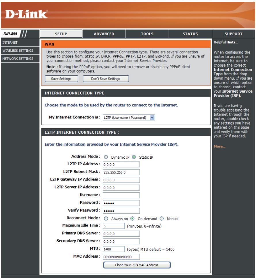 D-LINK DIR-855 - Configuration Internet L2TP - 1