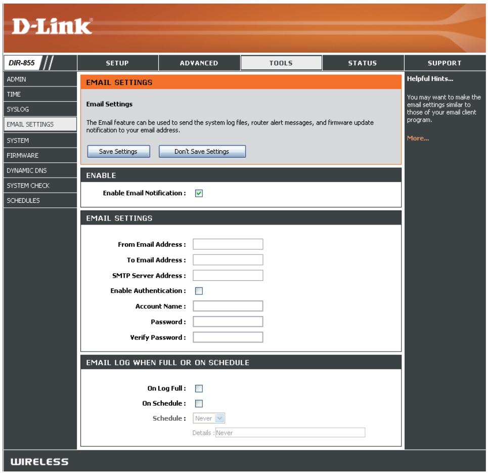 D-LINK DIR-855 - Paramètres du courrier électronique - 1