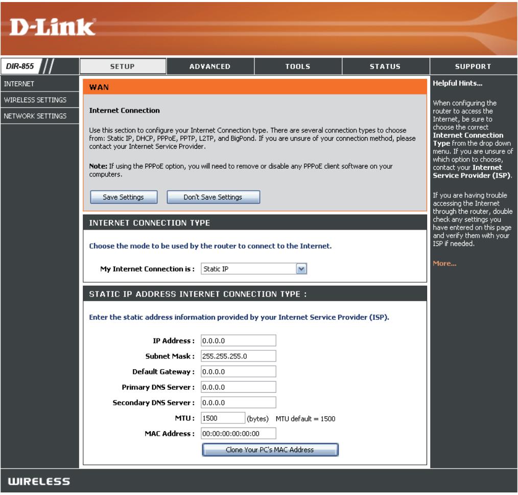 D-LINK DIR-855 - Adresse statique (attribuée par le FAI) - 1